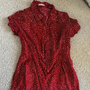 Active USA Red and White Poka Dot Button Down Romper Size Small